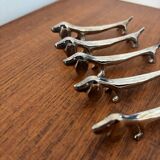 Set of 5 vintage dachshund knife rests – Metal dog knife rests