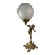 Antique lamp, gilded bronze, cherub, engraved glass globe, Mathieu lighting.