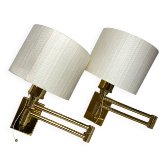 Two wall lights with articulated arm in gold metal Egolux