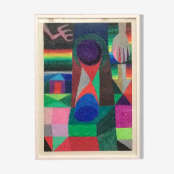 Pastel abstract composition on paper signed on the back with the frame dimension: H-72,5cm xL-52cm-