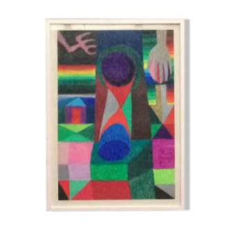 Pastel abstract composition on paper signed on the back with the frame dimension: H-72,5cm xL-52cm-