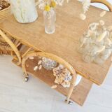 Antique rattan serving trolley with double shelves