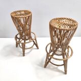 Pair of Postmodern Italian Round Bamboo Stools in the style of Agnoli
