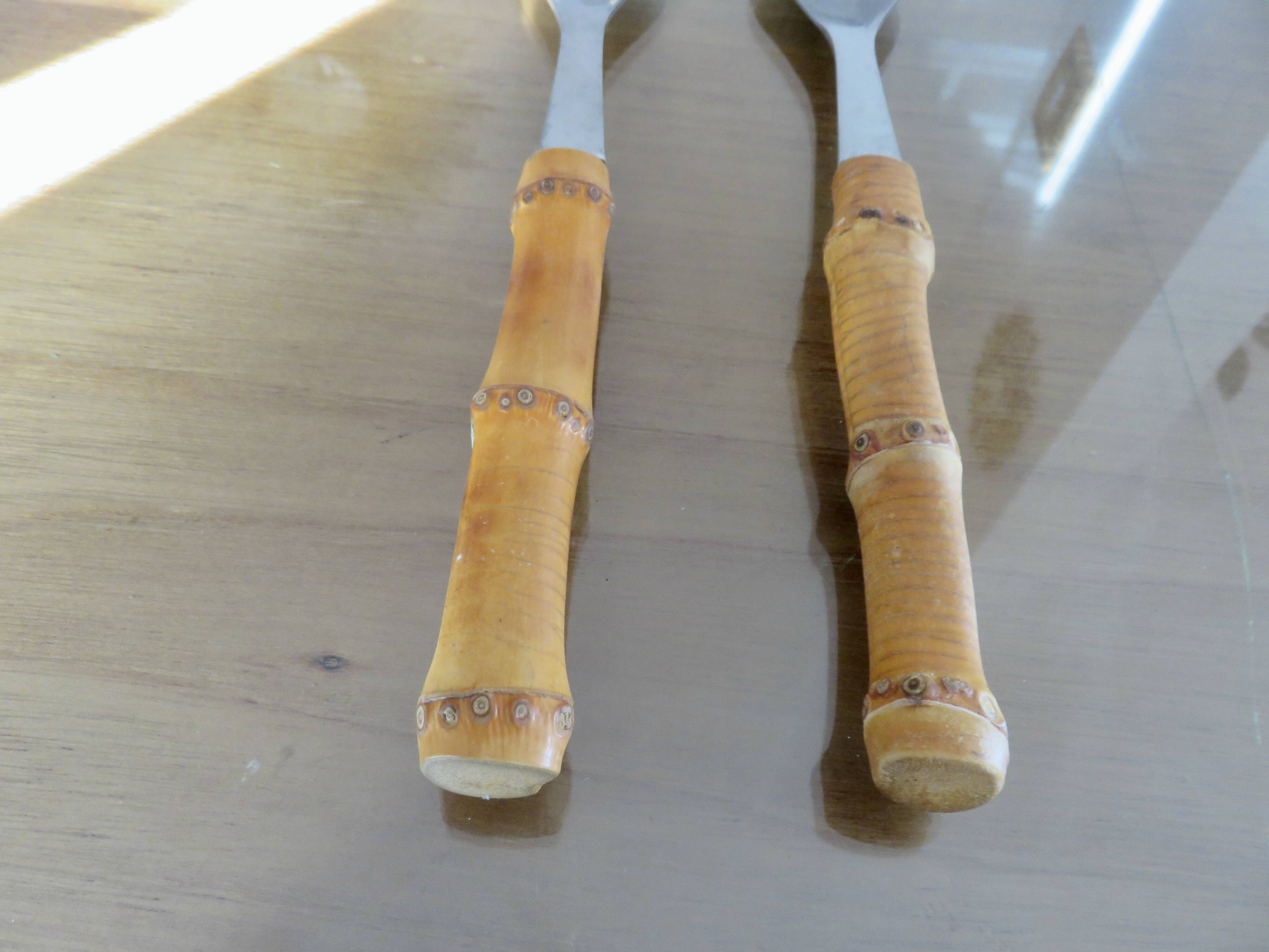 Bamboo handle salad servers from the 60s