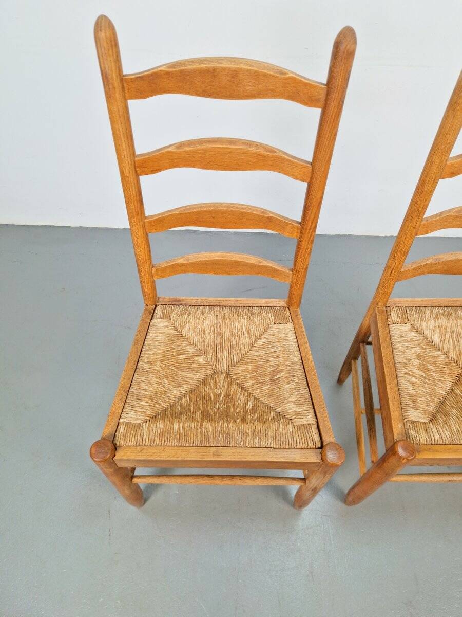 Vintage Brutalist Wicker Ladder Chairs, 1960s, Set of 2