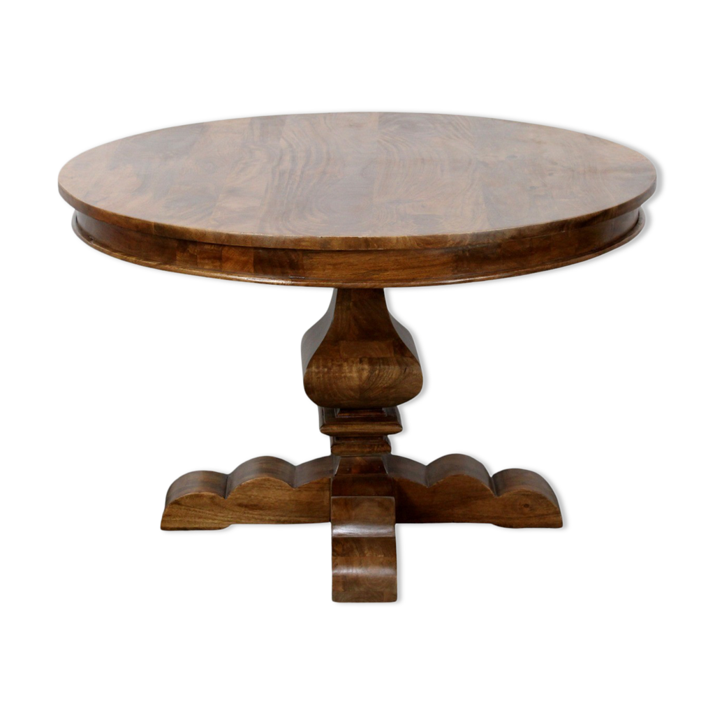 Table à manger ronde rustique en bois massif 120cm | Selency