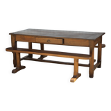 Table de ferme et ses 2 bancs, table de ferme bois ancienne, meuble de salon, campagne, chalet, déco