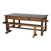 Table de ferme et ses 2 bancs, table de ferme bois ancienne, meuble de salon, campagne, chalet, déco