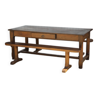 Table de ferme et ses 2 bancs, table de ferme bois ancienne, meuble de salon, campagne, chalet, déco