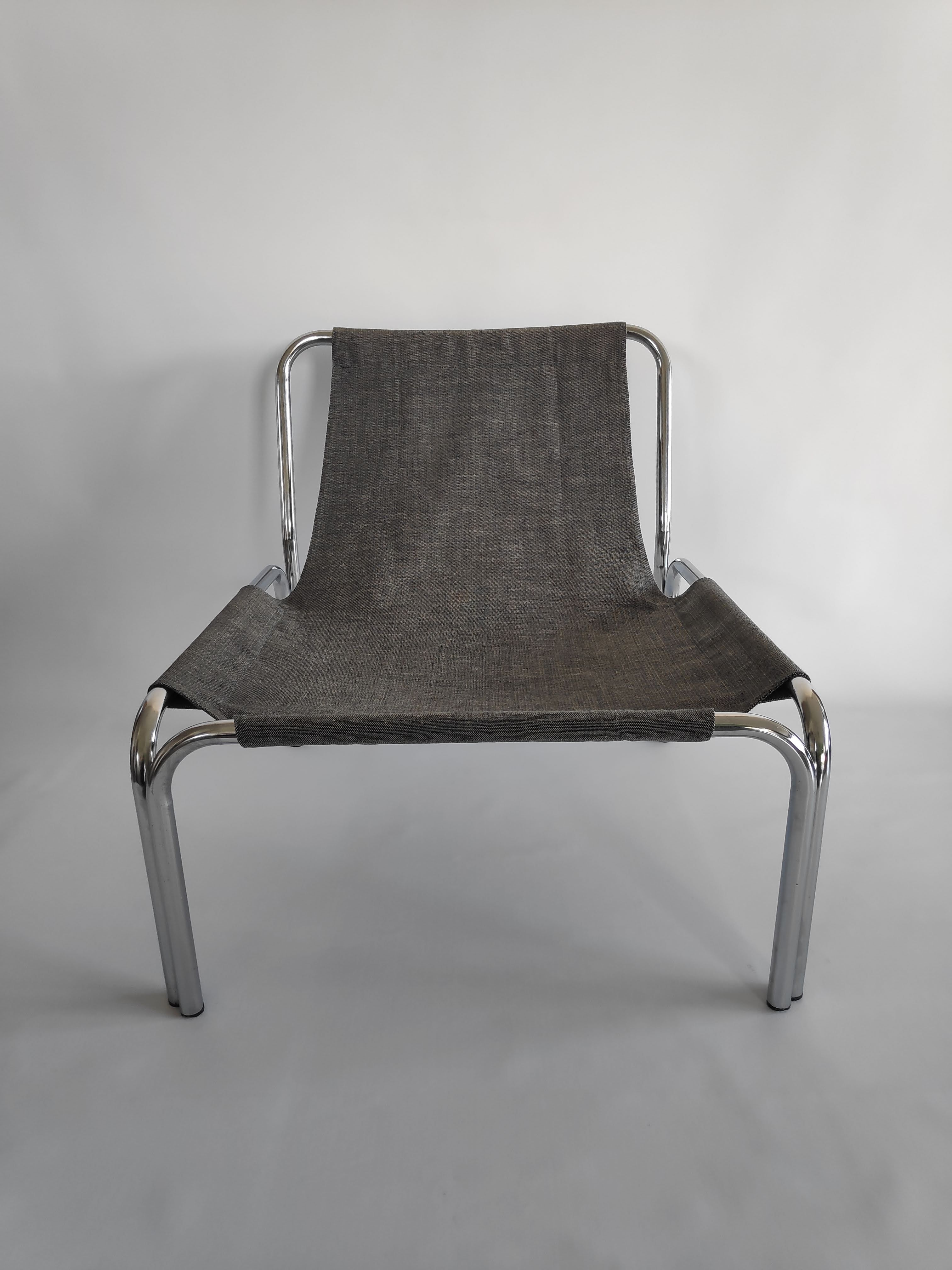 Armchair in chromed metal tubes and canvas from the years 70