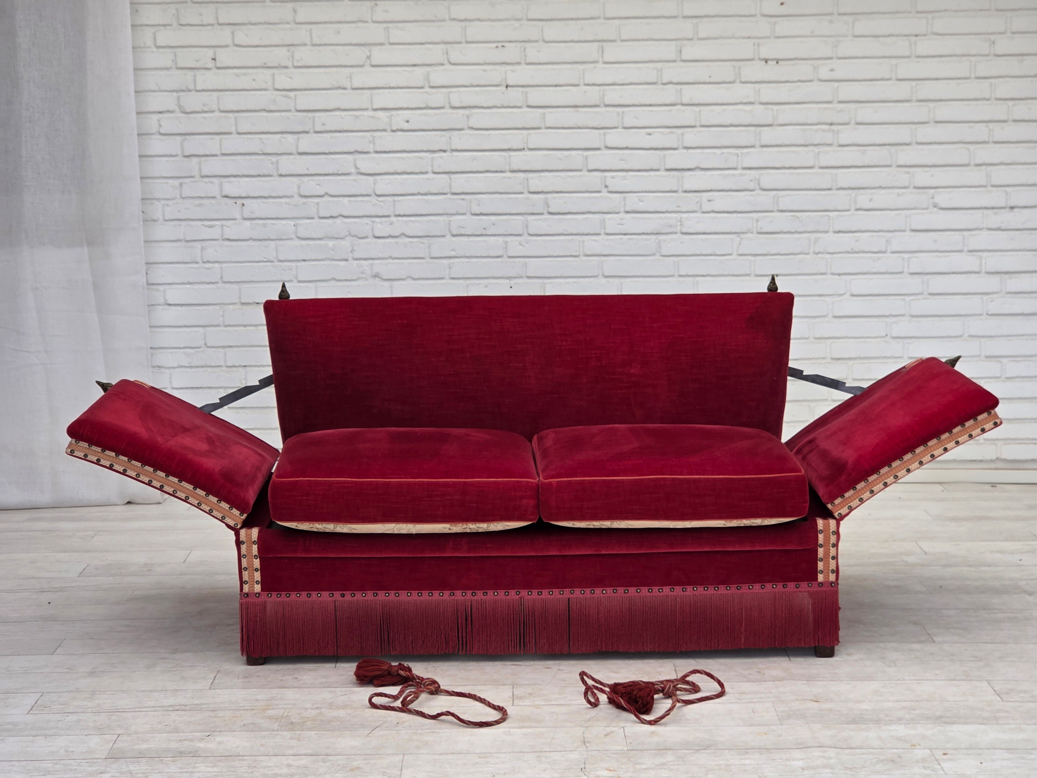 1970s, Danish 2-seater drop arm sofa, furniture velour.