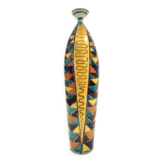 Multicolored Lacquered Ceramic Vase with Geometric Patterns, Italy