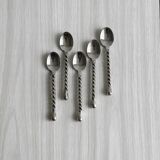 5 small twisted silver metal teaspoons