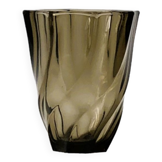 BLACK SMOKE GLASS VASE / ROSALINE LUMINARC, TOURBILLON / SPIRAL MODEL OF THE VERRERIE D'ARQUES.