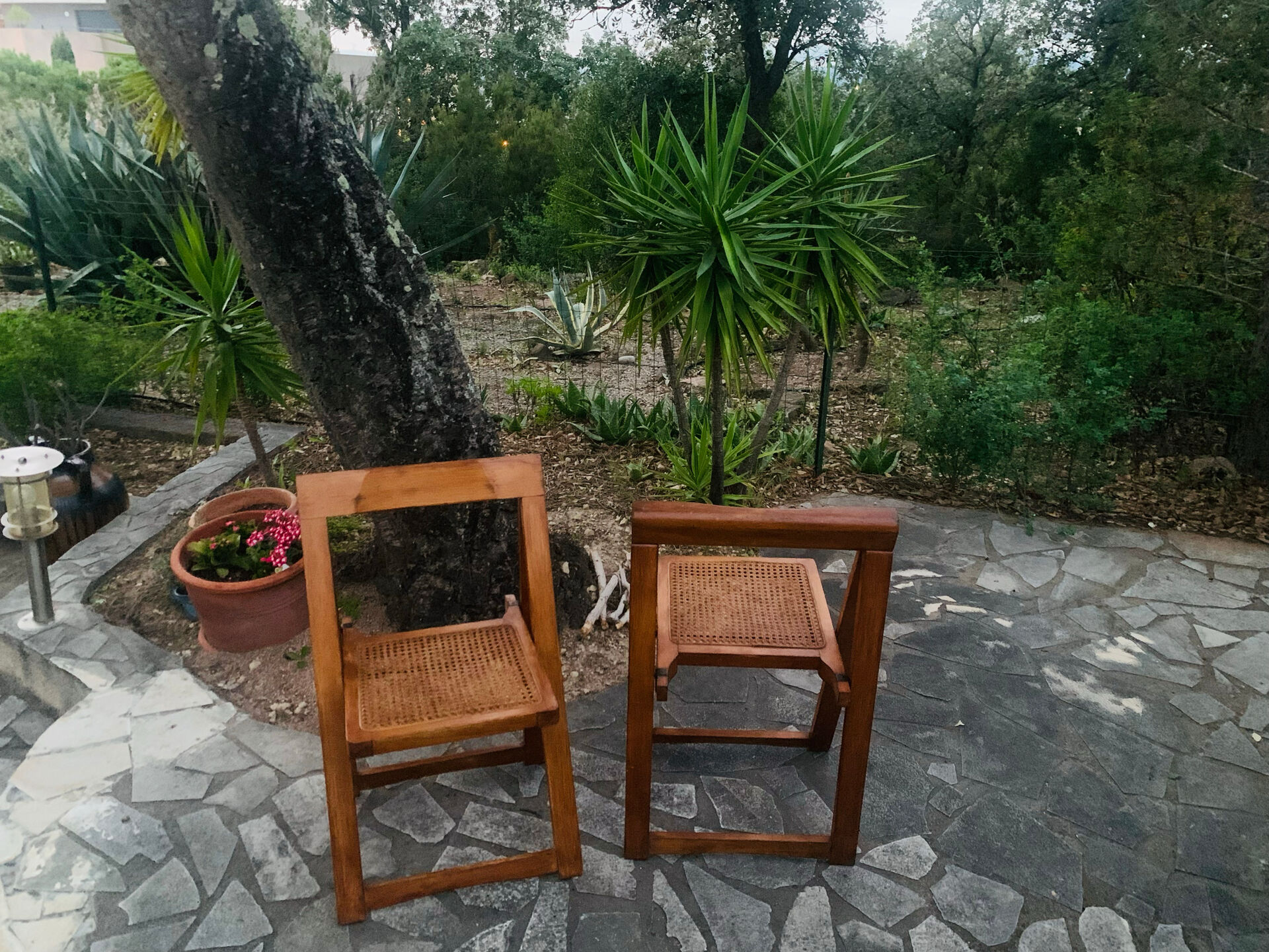 Chaises pliantes bois et cannage