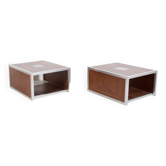 Paire de tables basses/bouts de canapés années 70' aluminium et acajou
