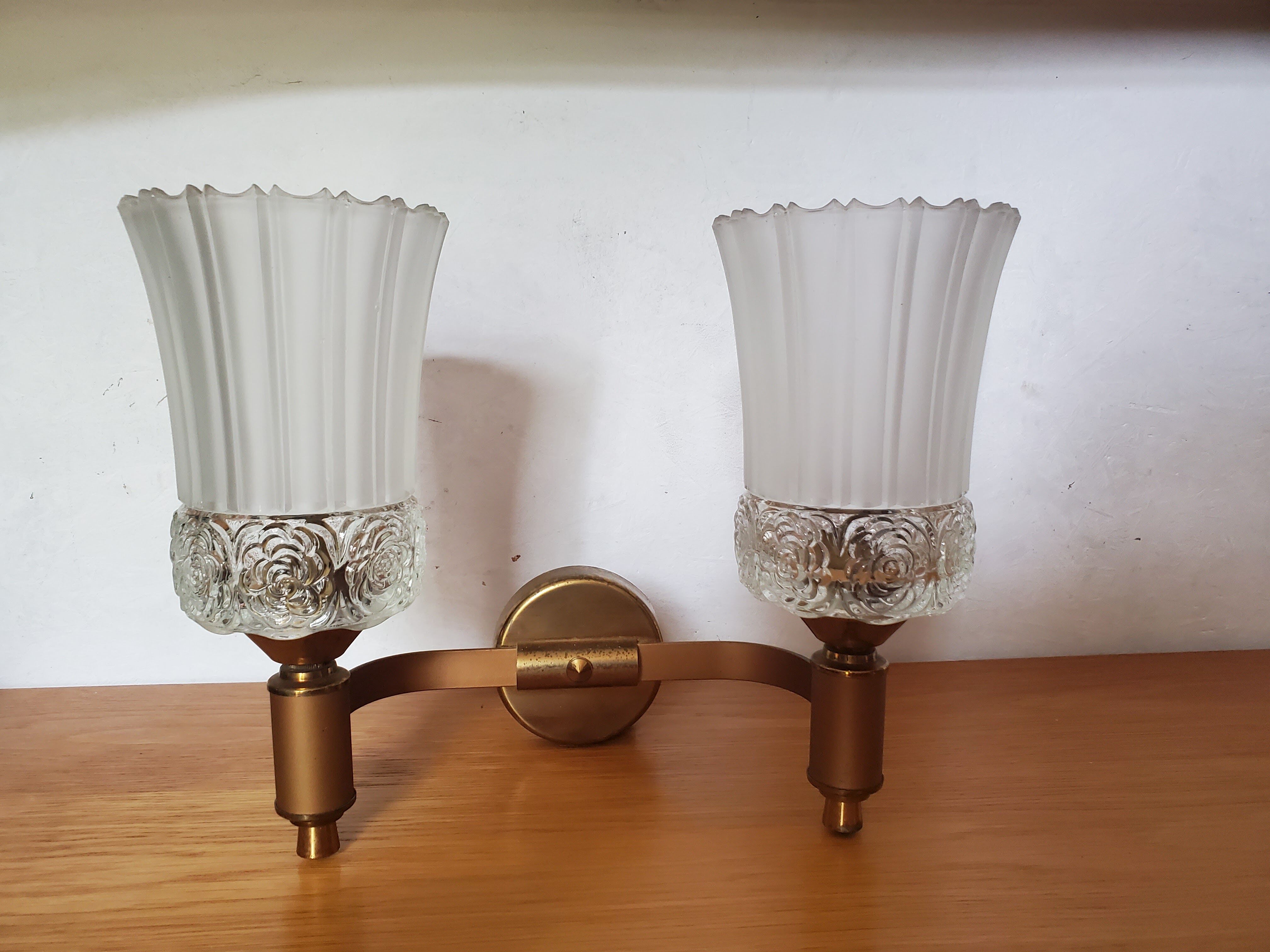 Pair of art deco wall lamps glass paste