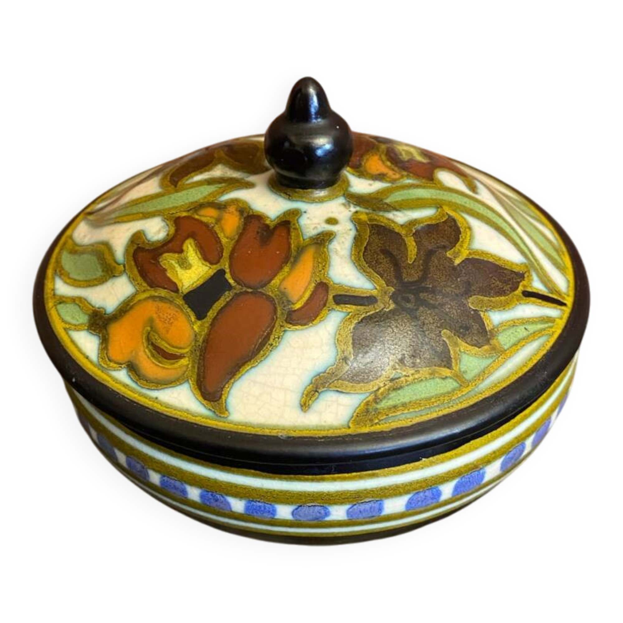 Antique Bonbonnière Box Gouda Plazuid ATRIUM Ceramic Holland Vintage