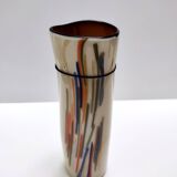 Beige Cylindric Encased and Hand-blown Opaline Glass Vase, Italy