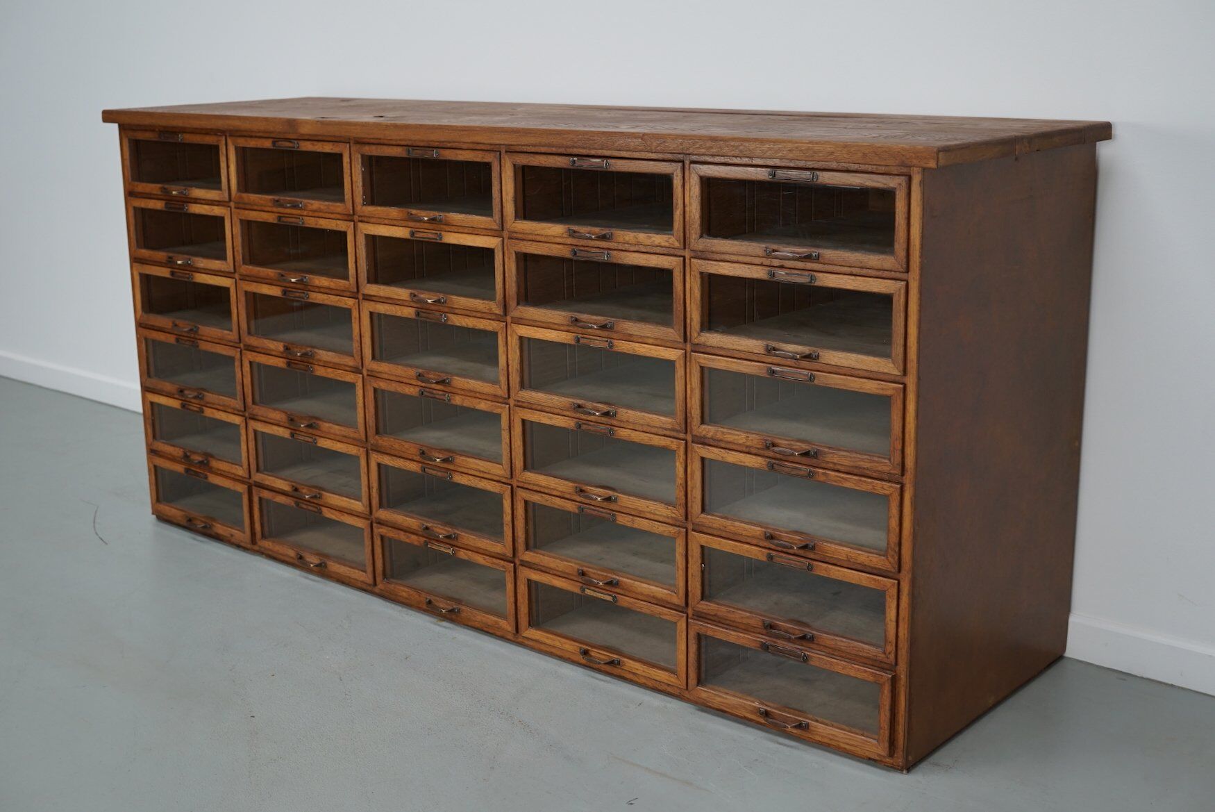 Vintage Dutch oak haberdashery shop cabinet, 1930s