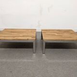 Paire de tables basses ou bouts de canapé en chêne massif, France vers 1970