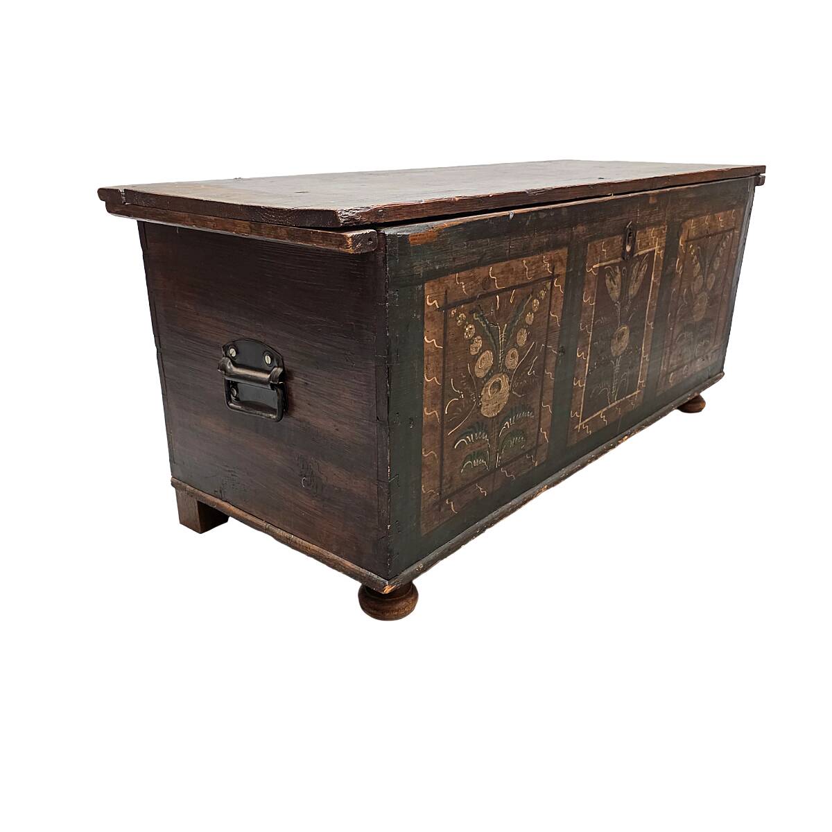 Coffre allemand ancien peint, seconde moitié du XIXe siècle