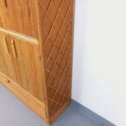 Vintage rattan and light wood storage unit from the 60s