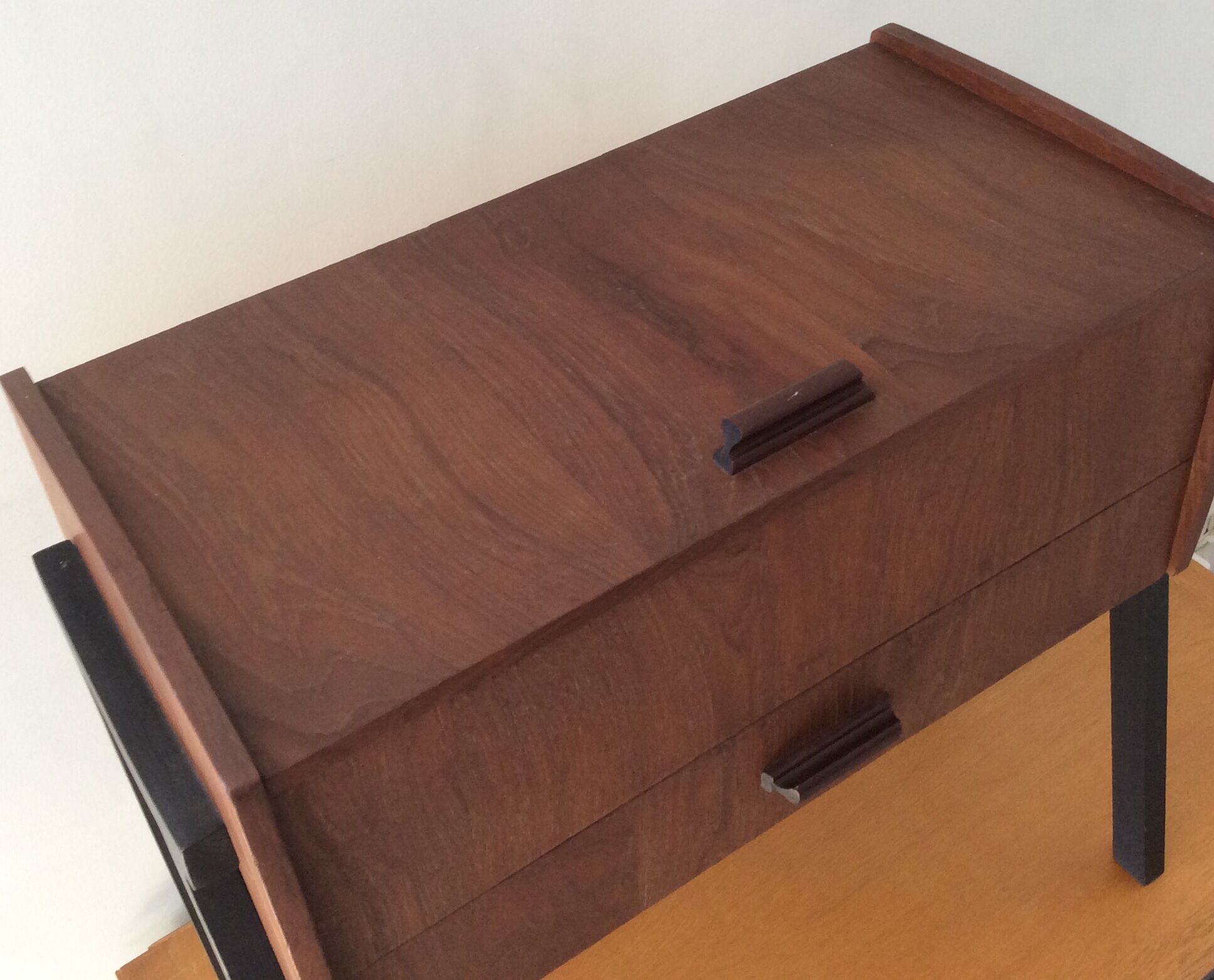 Scandinavian teak sewing bakset from the 1960s