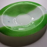 Oval decorative dish in glass paste, prairie green and white, 45 cm