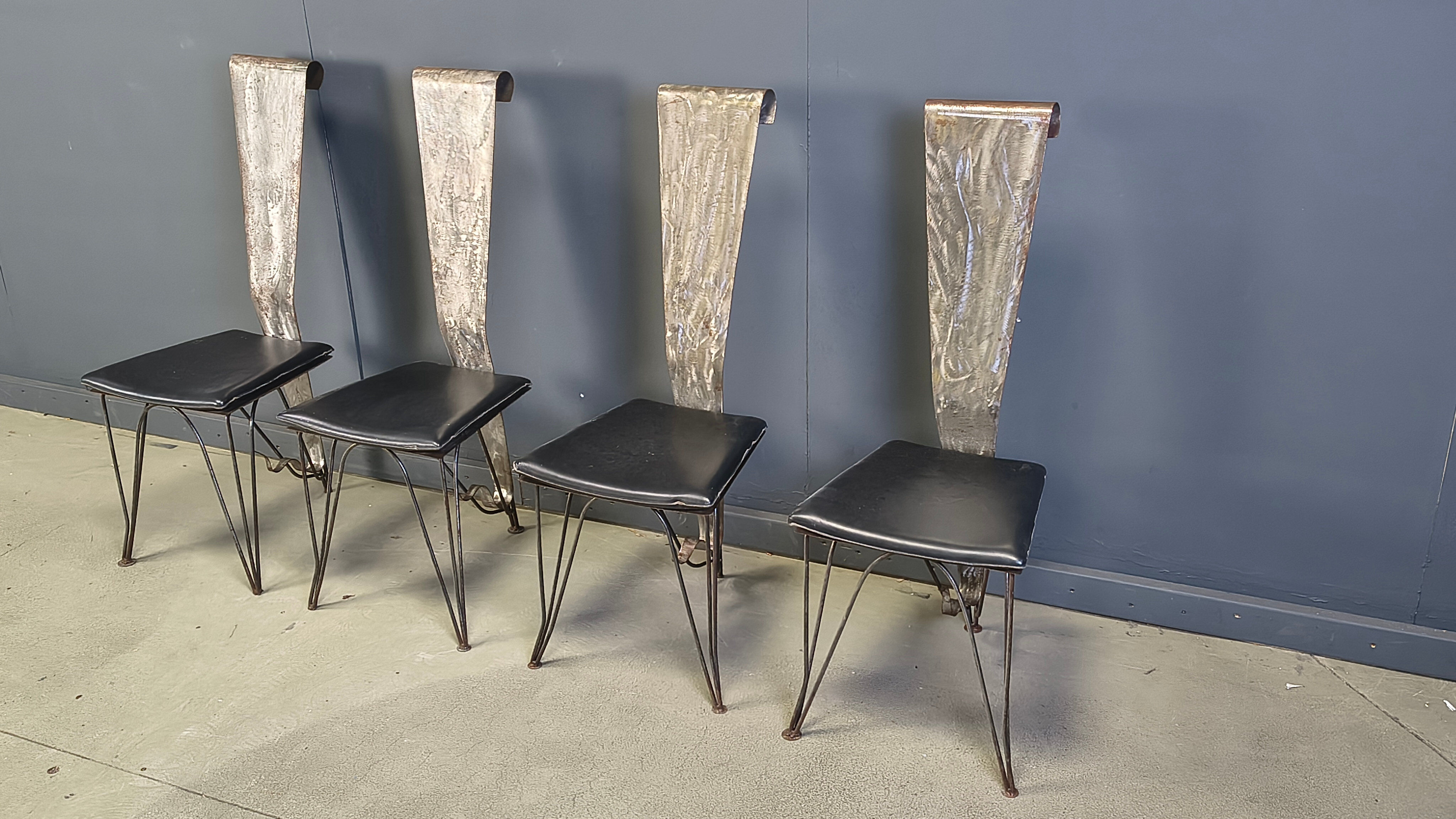 Hand crafted steel and stone dining set, 1970s