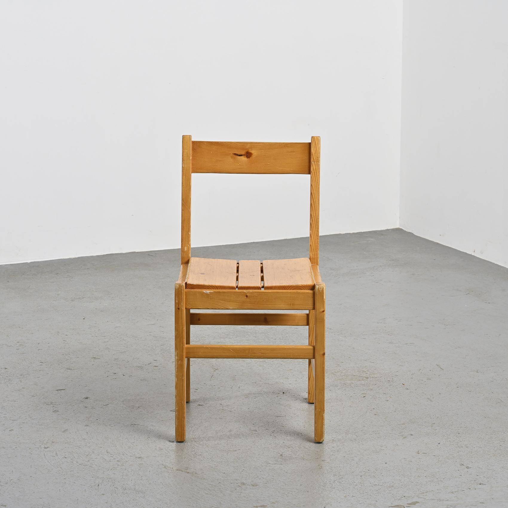 Set of six solid pine chairs by Maison Regain