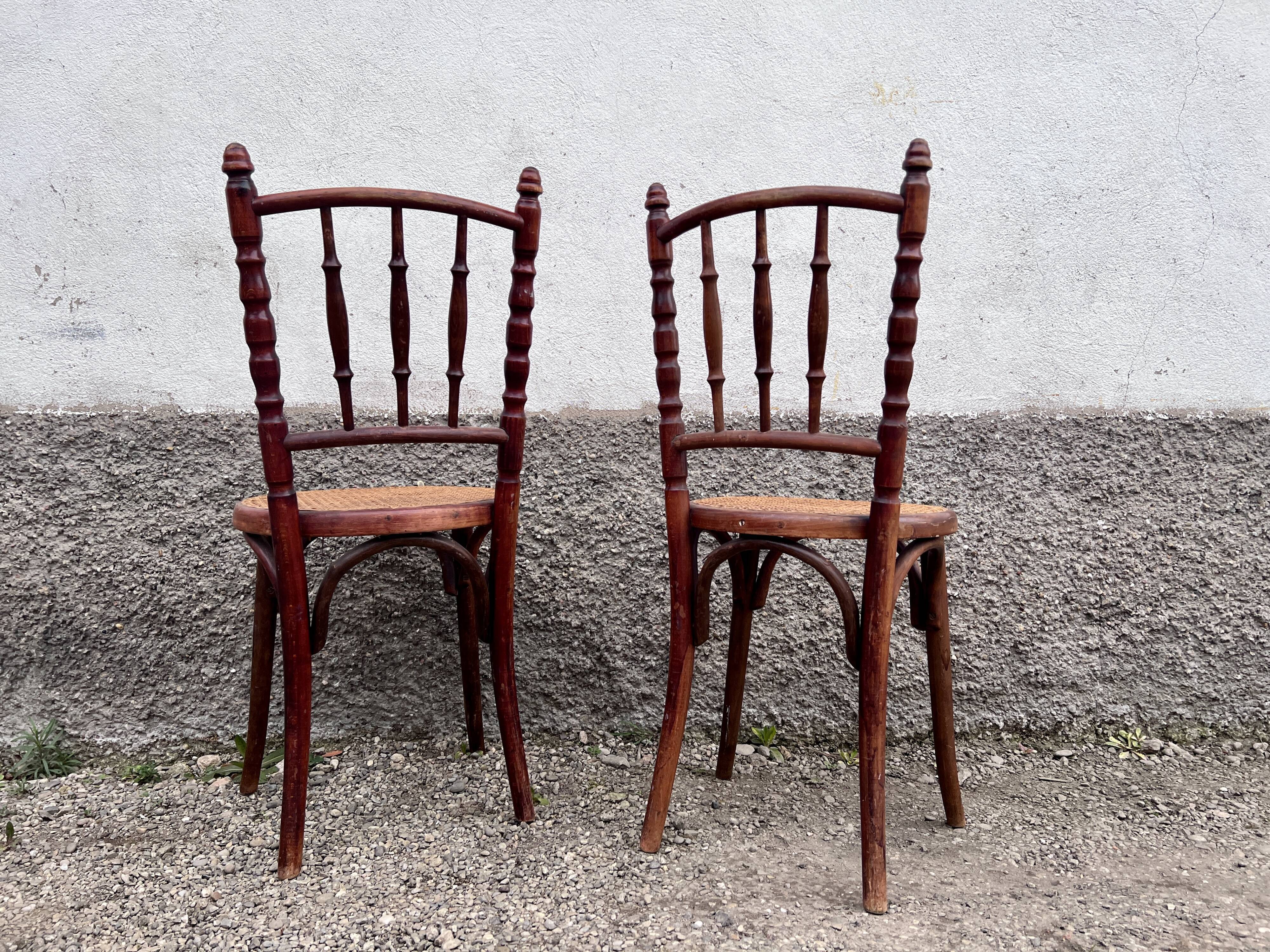Pair of two vintage canned chairs