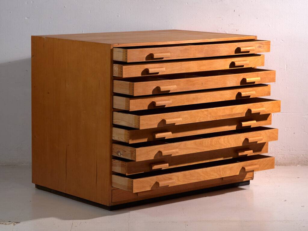 Antique plan cabinet made of beech wood – Slovakia, circa 1960