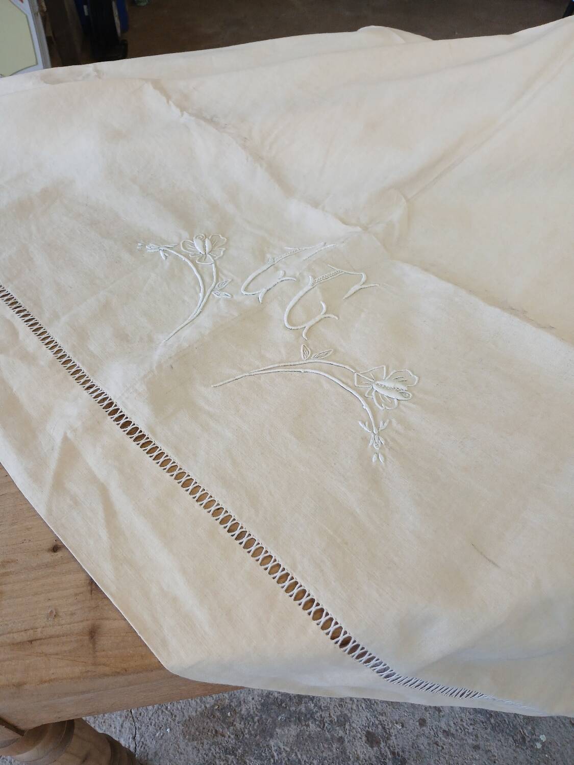 Pure linen canvas sheet/tablecloth/curtain "Blue flower"