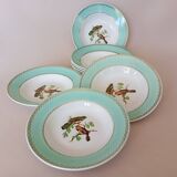 8 soup plates Fenal Badonviller "Birds" vintage 1950s
