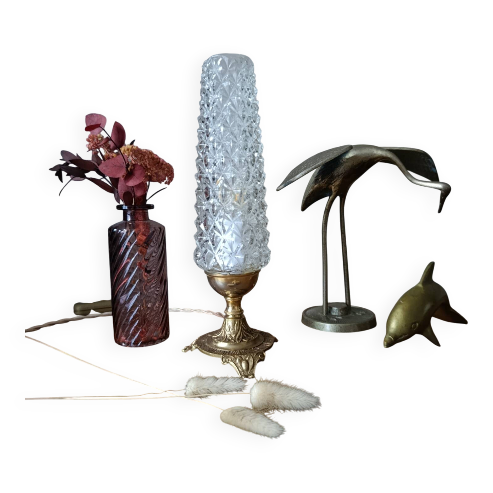 Upcycled retro chic table lamp | diamond tip & bronze