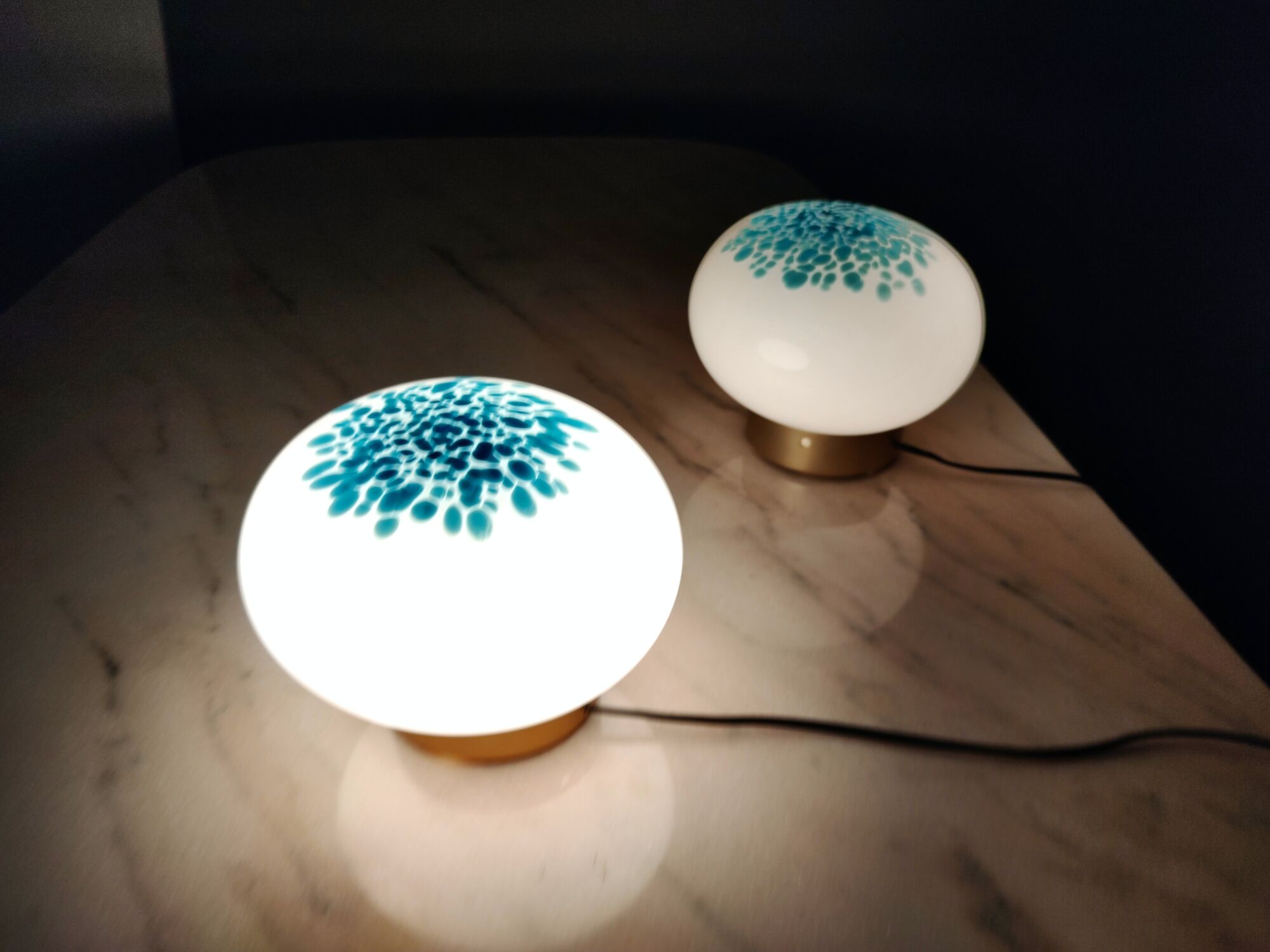 Pair of Postmodern White and Light Blue Murano Glass Table Lamps, Italy