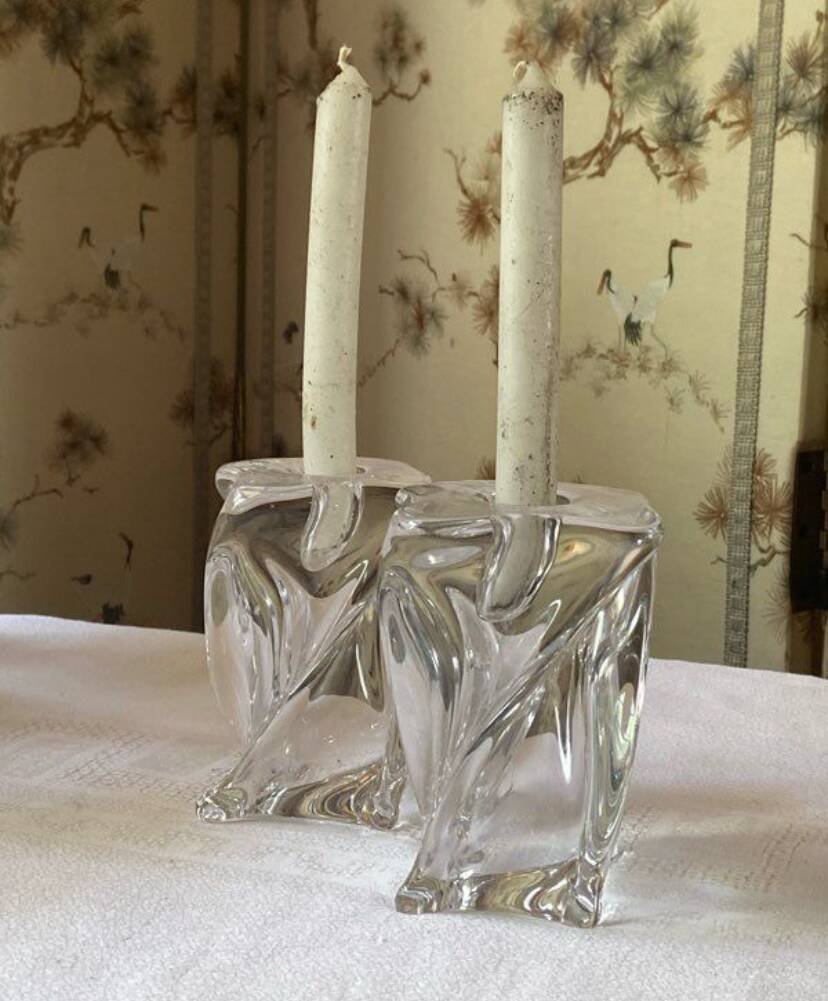 Pair of vintage Saint Louis crystal candlesticks from the 70s