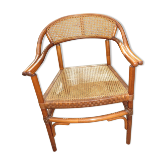 Fauteuil bureau bois courbé et cannage