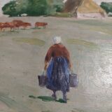 Tableau peinture huile sur carton paysage champêtre début XXème