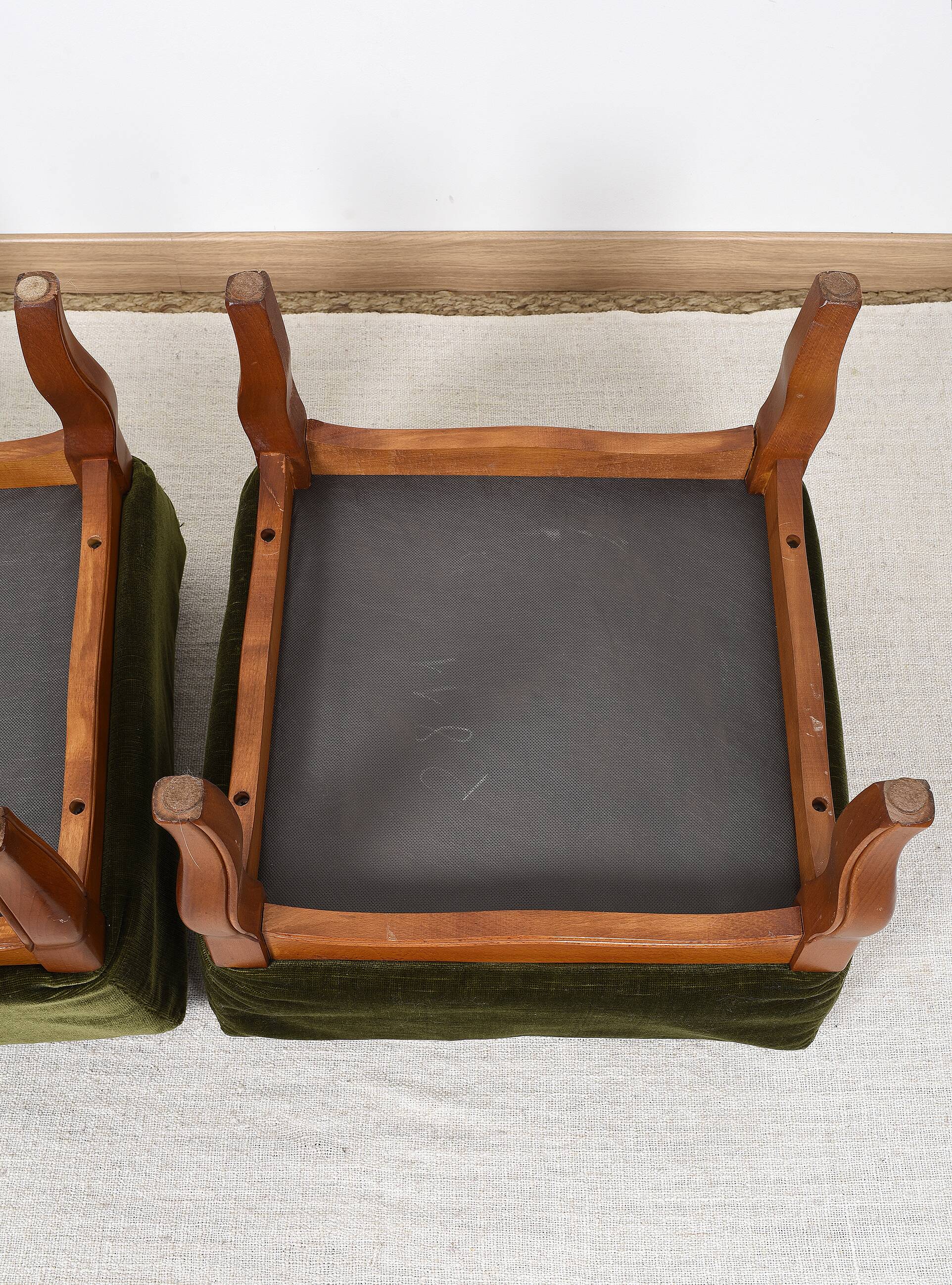 Pair of Pouf, Footrest, in green velvet