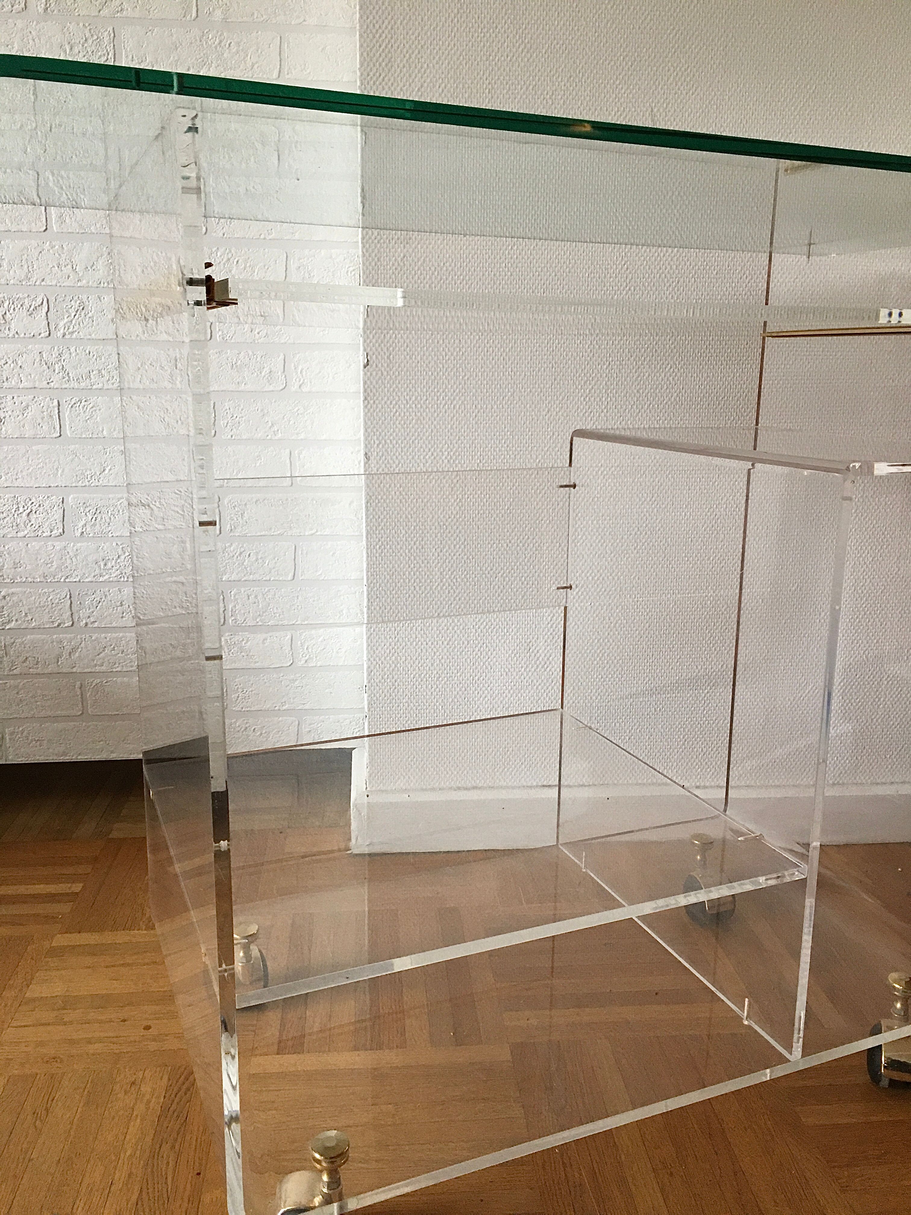 Plexiglas desk and vintage glass