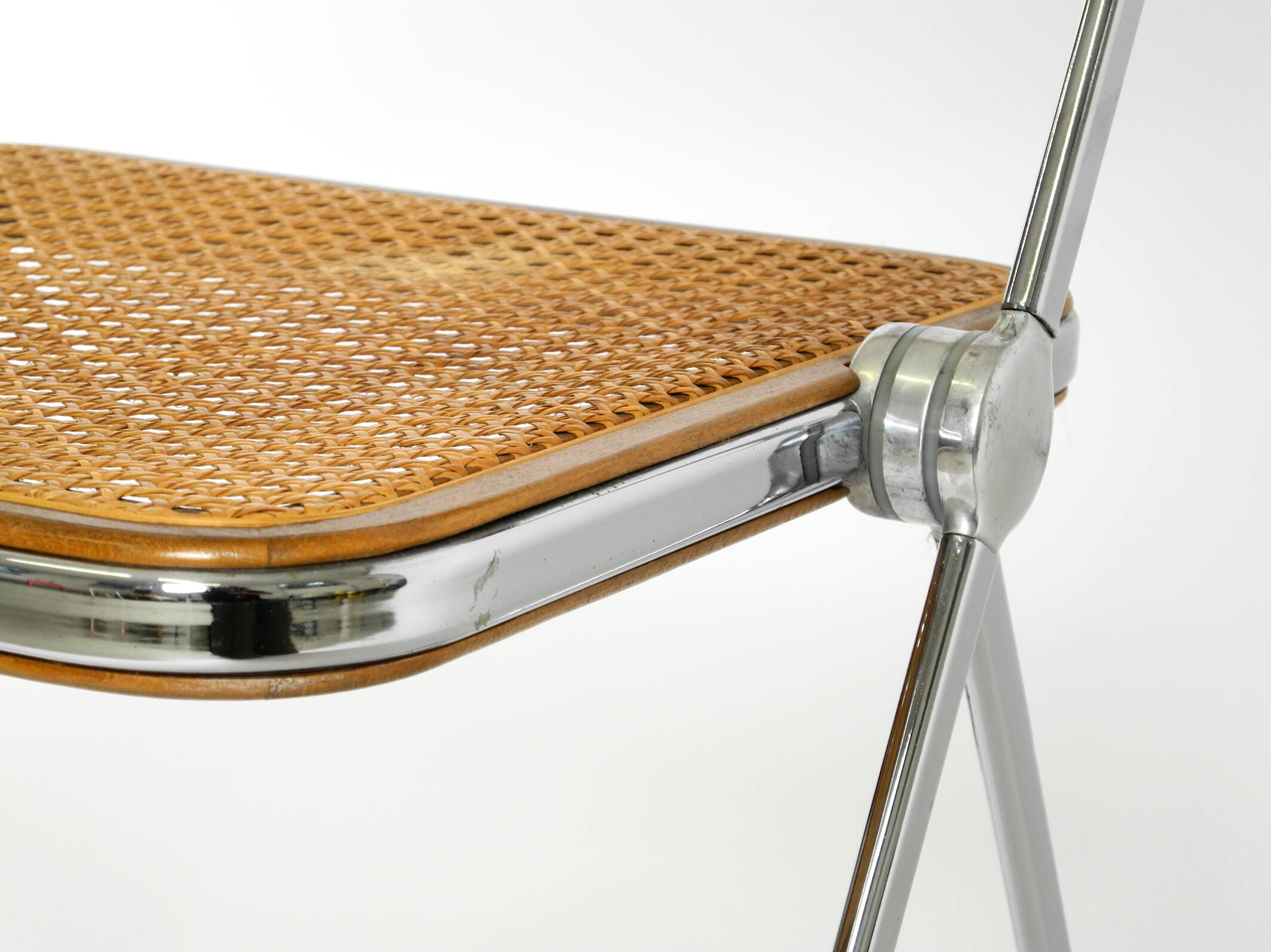 Chaise pliante Plia des années 1970 avec cannage de Vienne par Giancarlo Piretti pour Castelli