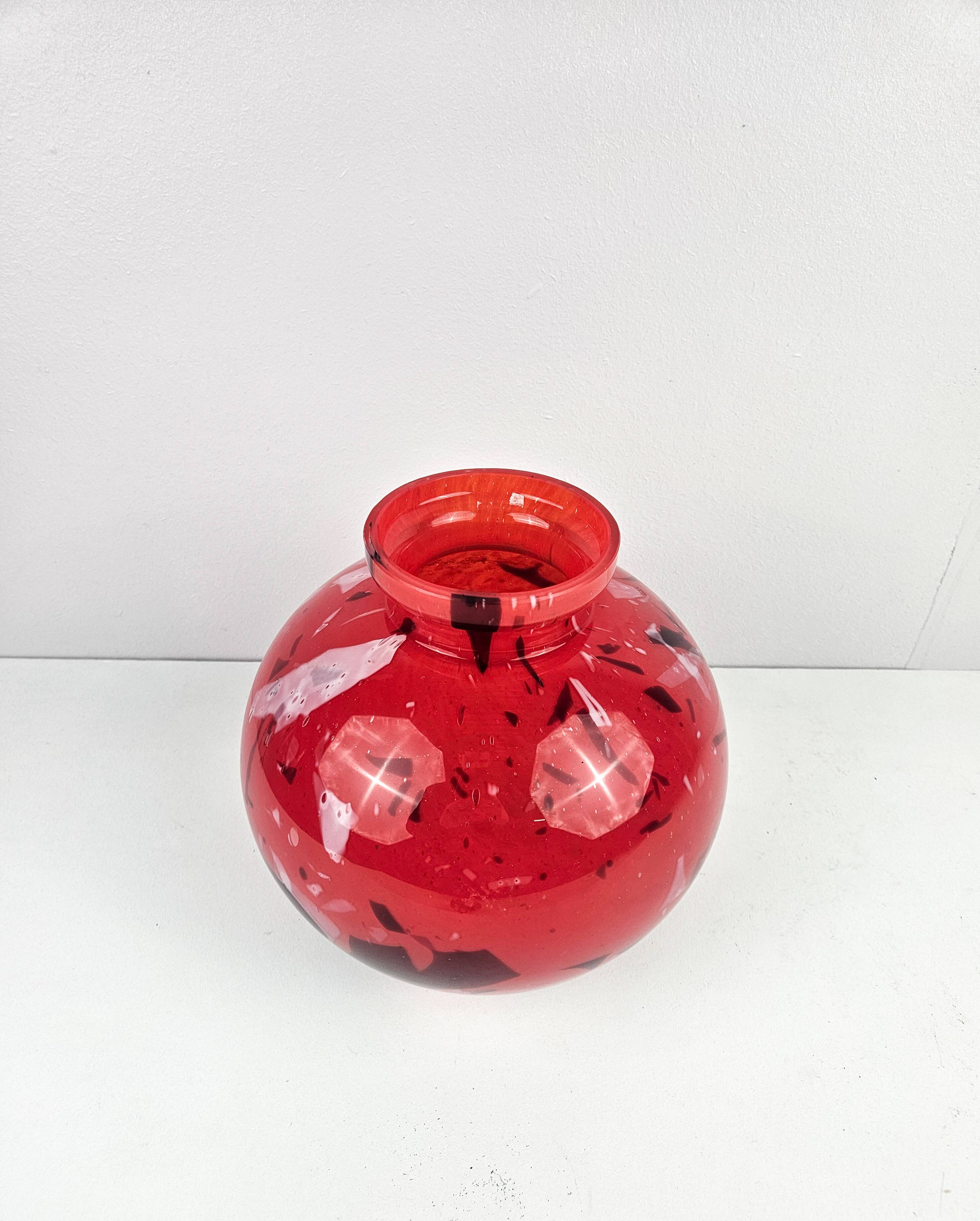Vintage red glass ball vase