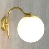 Vintage Italian Mid-century Brass and Opaline Wall Lamp
