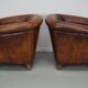 Vintage Dutch cognac coloured leather club chair, set of 2 with footstool