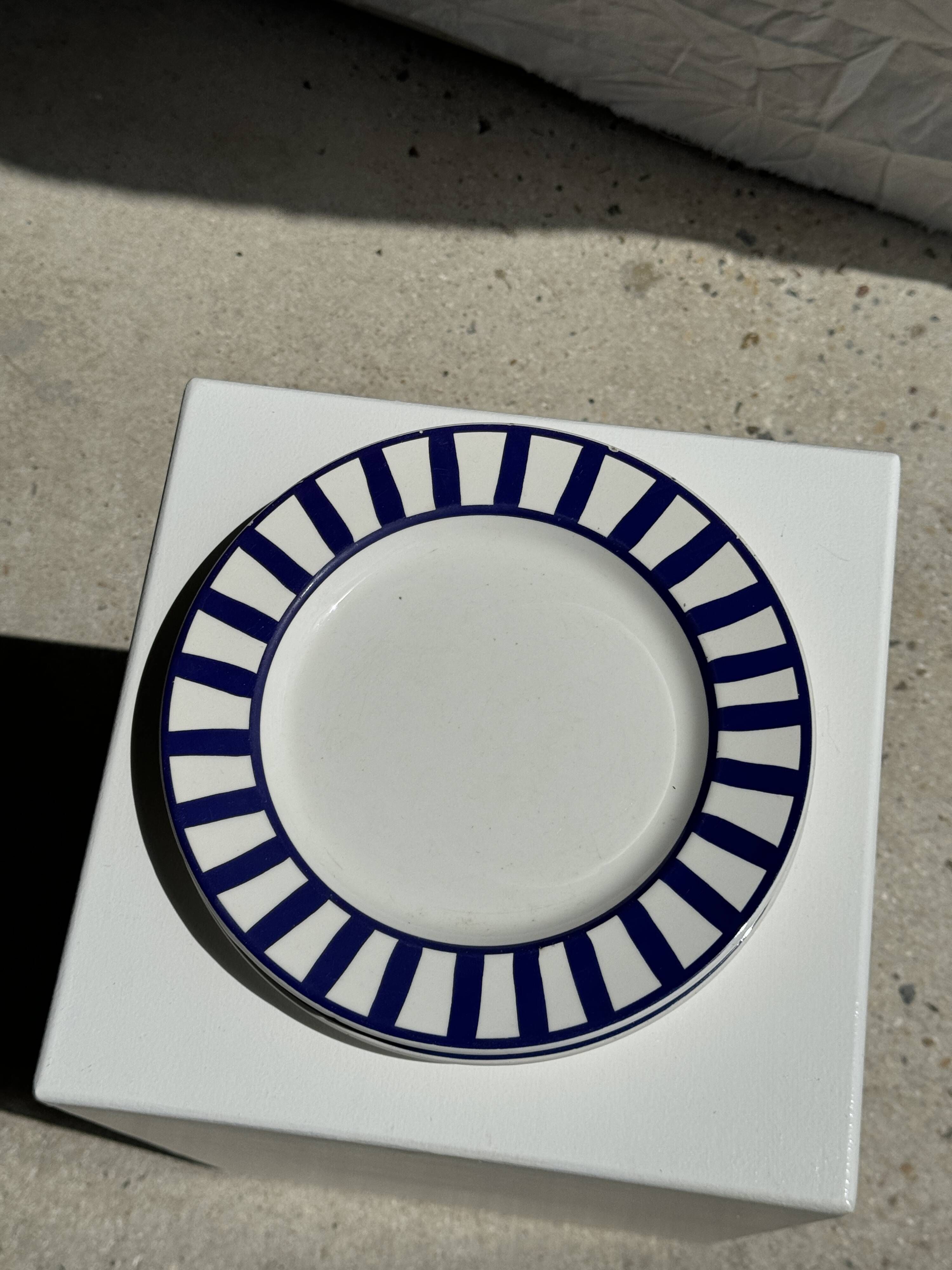 Set of 2 blue striped plates Ceramica Quadrifoglio Italy