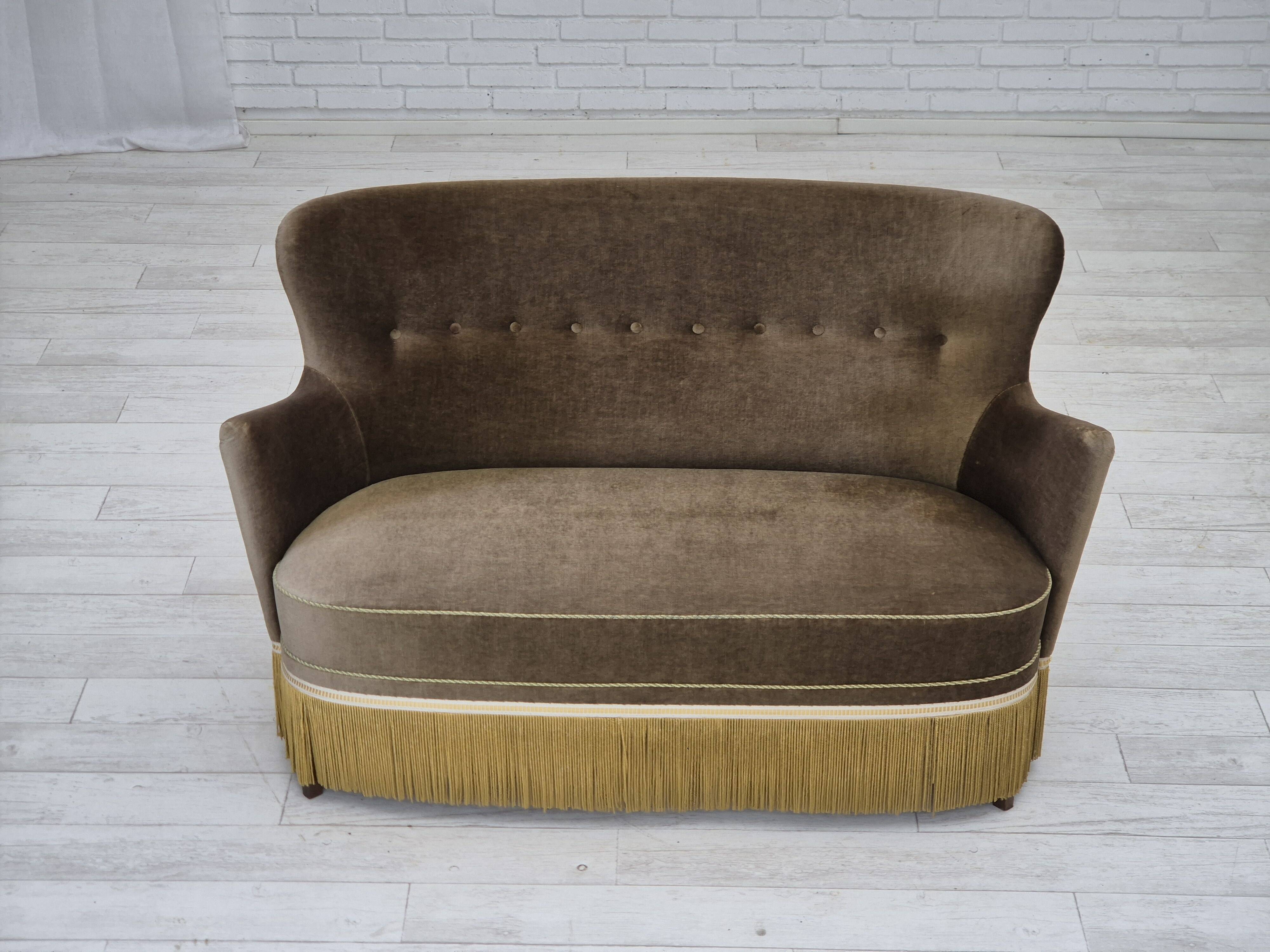 1960s, Danish 2-seater sofa, green furniture velour, original condition.