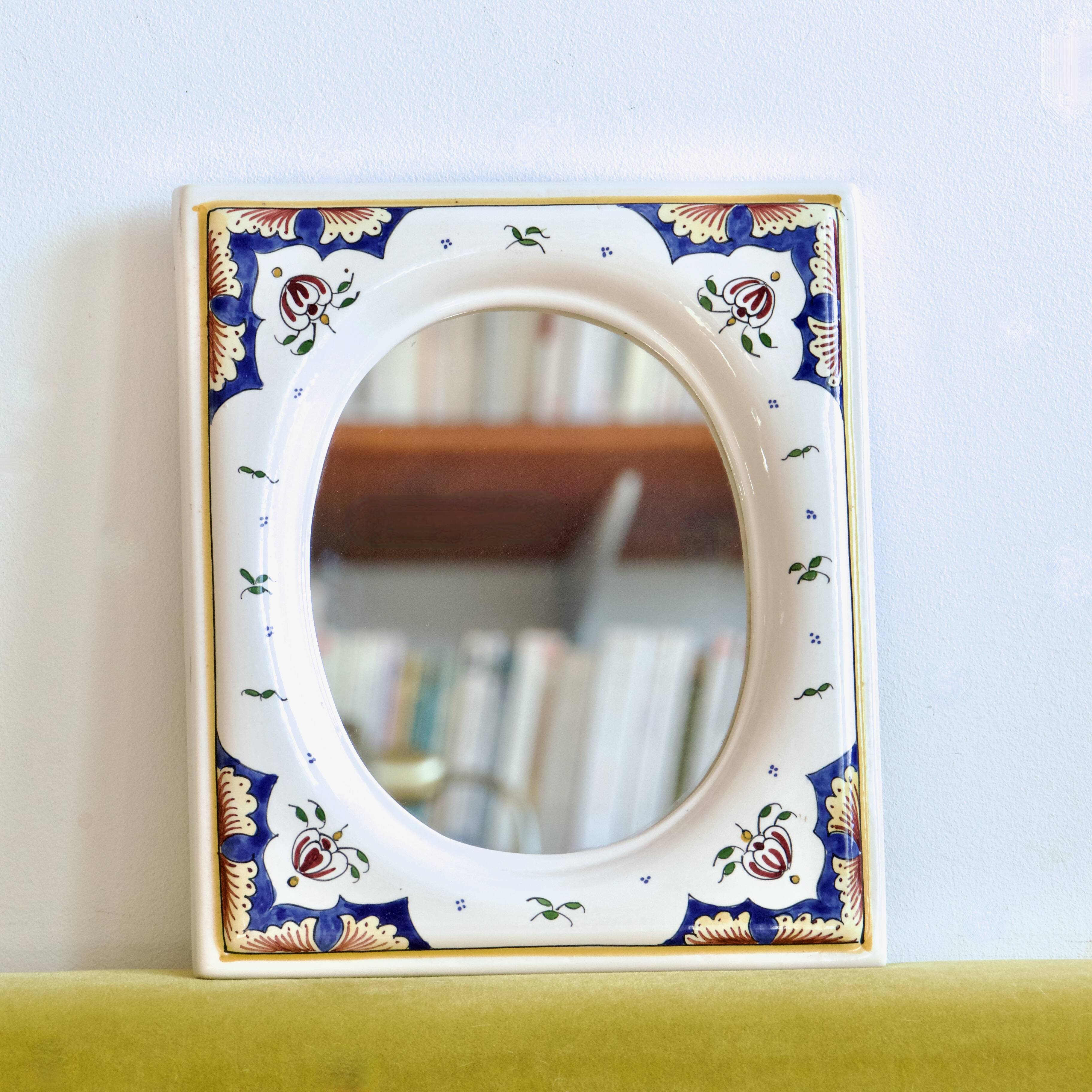 Hand painted ceramic mirror from Desvres