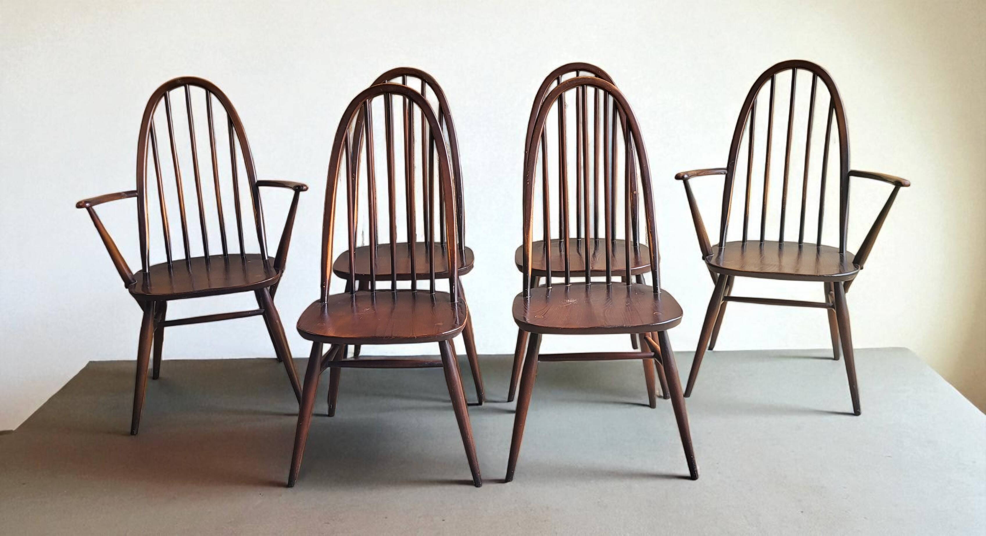 6 Quaker Windsor chairs / armchairs, Ercol 1950s